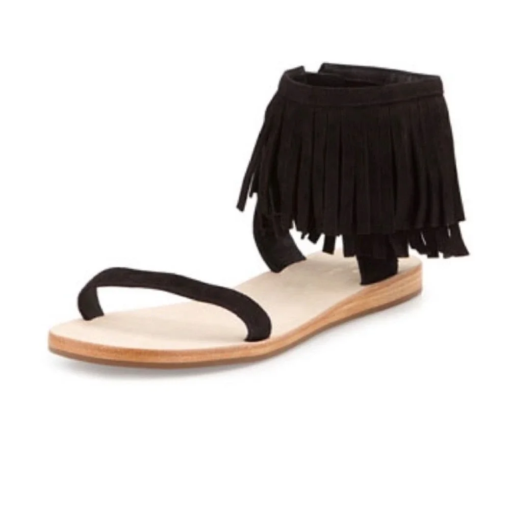 kate spade Black Fringe Ankle Strap Sandals